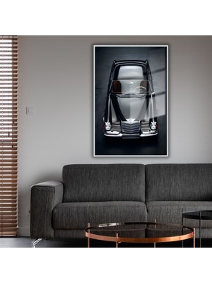 Gaagart Metal Çerçeveli Temperli Cam Tablo Siyah Klasik Mersedes Araba