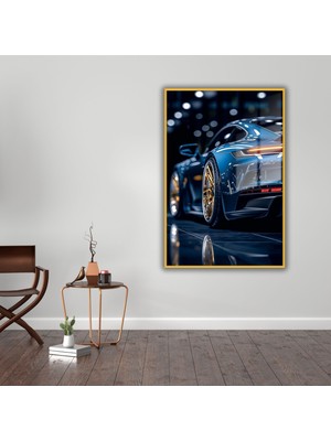 Gaagart Metal Çerçeveli Temperli Cam Tablo Parlak Mavi Lüx Porsche