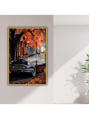 Gaagart Metal Çerçeveli Temperli Cam Tablo Sonbahar ve Klasik Buick