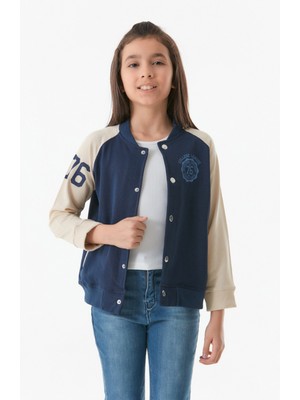 FullaModa Baskılı Dik Yaka Kız Çocuk Kolej Ceket