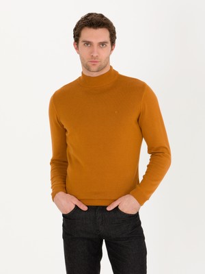 Cacharel Erkek Tarçın Slim Fit Pamuk Karışımlı Yarım Balıkçı Basic Triko Kazak 50257392-VR191