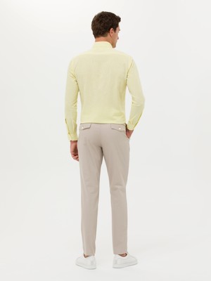 Cacharel Erkek Bej Dad Fit %100 Pamuk Pileli Kumaş Pantolon 50265253-VR011