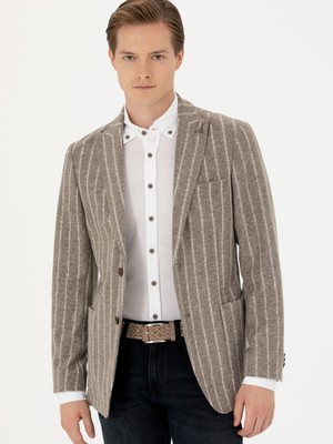 Cacharel Erkek Vizon Slim Fit Yün Karışımlı Klasik Ceket 50272728-VR052