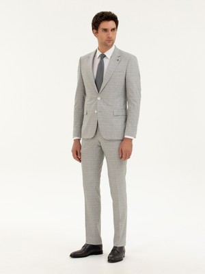 Cacharel Erkek Açık Gri Slim Fit Kareli Takım Elbise 50287888-VR001