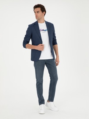 Cacharel Erkek Lacivert Slim Fit Keten Karışımlı Spor Ceket 50293943-VR033