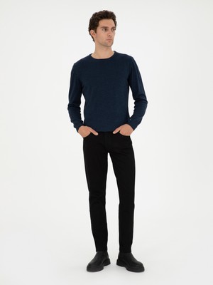 Cacharel Erkek Lacivert Slim Fit Yün Karışımlı Bisiklet Yaka Triko Kazak 50280595-VR033