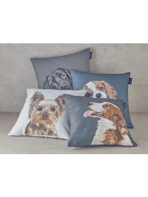 English Home Terrier Pamuk Polyester Dolgulu Kırlent Ekru - Gri