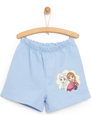 Disney Frozen Kız Bebek Şortu Pamuklu Rahat Kesim Yazlık Kısa Mavi Desenli