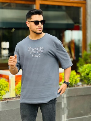 Miron Füme Ön Arka Nakışlı Oversize Kısa Kollu Tişört