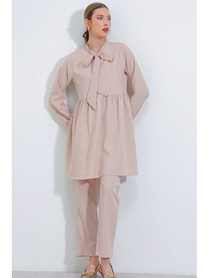 Bigdart Kadın Krem Örme Pantolon Tunik Alt Üst Takım 6654