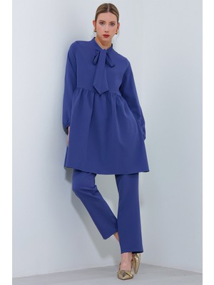 Bigdart Kadın Indigo Örme Pantolon Tunik Alt Üst Takım 6654