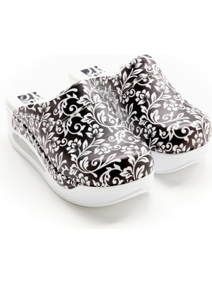 Drmoon Çiçek Desenli Ortopedik Taban Hakiki Deri Sabo Terlik