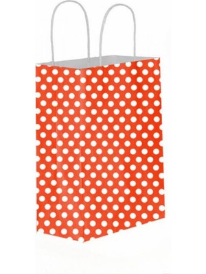 Gizpak Kırmızı Puantiyeli Kağıt Poşet 20X22X10CM