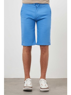 Morven  Erkek Mavi Pamuk Düz Desen Dynamic Fit Şort