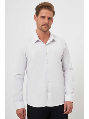 Morven  Erkek Taş Basic Düz Desen Sert Yaka Slim Fit Gömlek