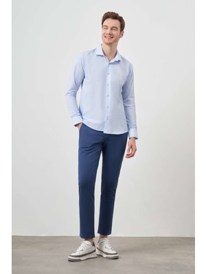 Morven  Erkek Mavi Desenli Slim Fit Gömlek