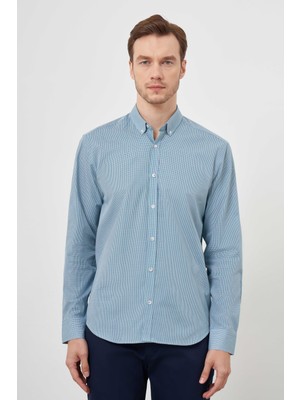 Morven  Erkek Yeşil Pamuk Ekoseli Dümeli Yaka Regular Fit Gömlek