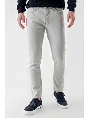 Morven  Erkek Gri Mevsimlik Pamuk 5 Cep Slim Fit Jean Pantolon