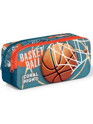 Coral High Kids Nefti Turuncu Basketbol Desenli Iki Bölmeli Kalem Çantası 12084