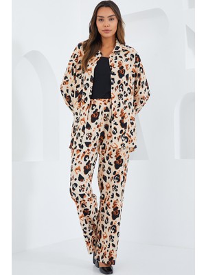 Bigdart Kadın Krem Kahverengi Desenli Örme Ikili Takım 5858