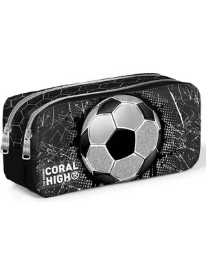 Coral High Kids Futbol Desenli İki Bölmeli Kalem Kutusu PVC Malzeme 1200 ml Kapasite
