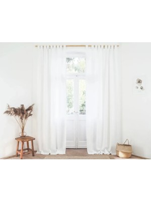 Boutique Curtain Kemerli Keten Rustik Tül Perde Pilesiz Ekru Renk