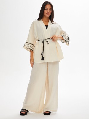 Faik Sönmez Resort Zigzag Baskılı Müslin Kimono 68802