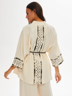 Faik Sönmez Resort Zigzag Baskılı Müslin Kimono 68802