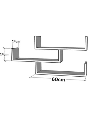 BirbeyStore Style Duvar Rafı Duvar Dekorasyonu Genişlik 60 Cm Derinlik 14 Cm Genişlik 14 Cm