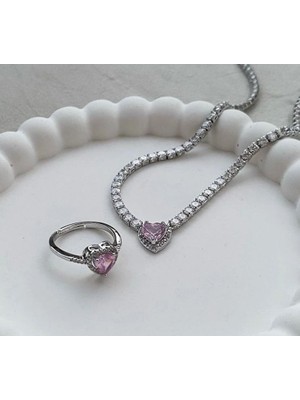 DMR Accessoire Su Yolu Kolye Yüzük Seti Kalpli Set