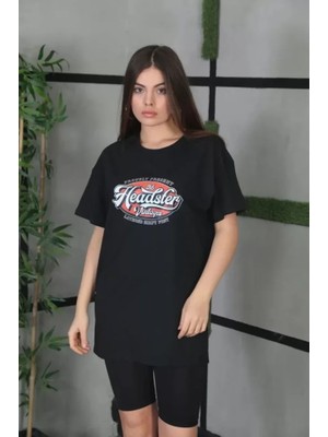 Babua  Baskılı Oversize T-Shirt - Siyah