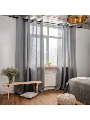 Boutique Curtain Gri Keten Rustik Tül Perde /kuşgözü Grommet Rustik Perde