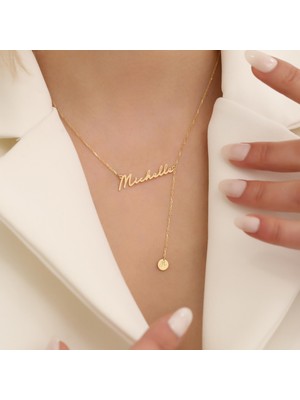 Nox Jewelry 14 Ayar Altın Mikron Kaplama Kişiye Özel İmzalı İsim Kolye – Sallantılı Harf Detaylı Tasarım -CNS00514