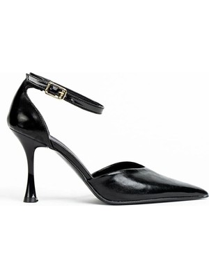 Celandia Siyah metalik Cilt Kadın Topuklu Ayakkabı