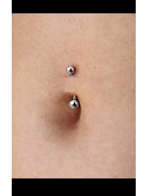 Ares Collection 316L Cerrahi Çelik Ince Barlı Iki Ucu Toplu Klasik Göbek Piercingi