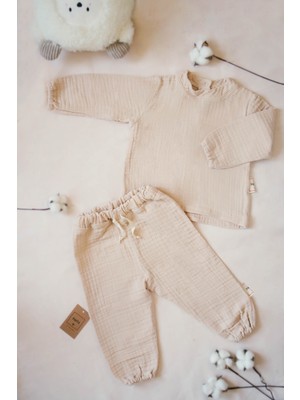 Pahta 4 Kat Müslin  Pamuk Erkek Çocuk Sweatshirt-Pantolon Takım