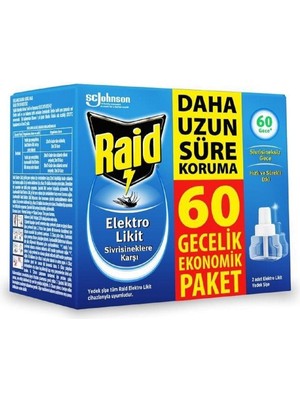 Raid 60 Gece Süreli Elektro Likit Yedek Paket Sivrisineklere Karşı Güvenilir Koruma