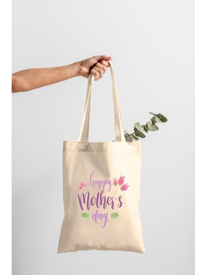 Bez Çanta Dünyası Anneler Günü Happy Mother's Day Baskılı Bez Çanta