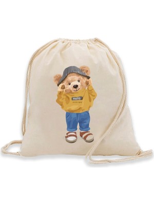 Bez Çanta Dünyası Hello Little Guys Ip Büzgülü Ayıcıklı Şapkalı Sırt Çantası