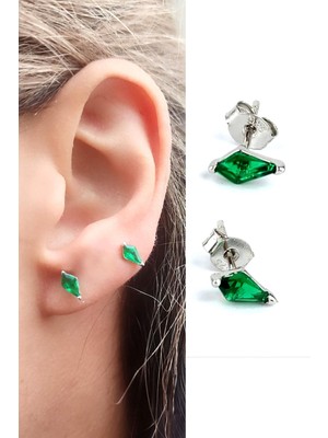 Ose Shop  Yeşil Zirkon Taşlı 925 Ayar Gümüş Konik Küpe