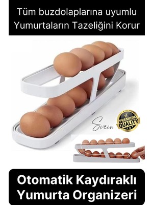 Svein 2 Katlı Pratik Yumurta Düzenleyici Buzdolabı Organizer Tutucu Otomatik Yuvarlanan Saklama Rafı Stand