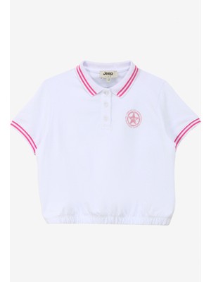 Jeep Ekru Kız Çocuk Polo Yaka Relaxed Baskılı T-Shirt C4SG-TST4180