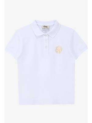 Jeep Ekru Kız Çocuk Polo Yaka Relaxed Baskılı T-Shirt C4SG-TST4119