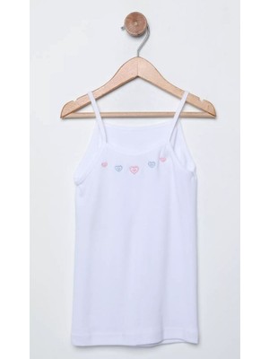 Tutku 9'lu Yaka Nakış Işlemeli %100 Pamuk Penye Ip Askılı Kız Çocuk Atlet