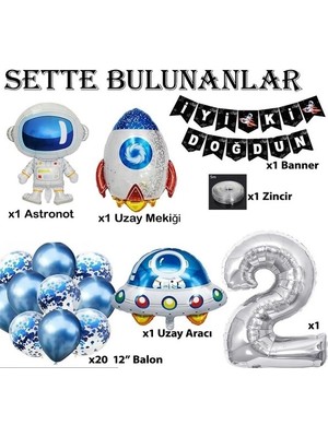 Parti Uzmanı Uzay Konsepti 2 Yaş Doğum Günü Parti Kutlama Seti Astronot, Ufo ve Uzay Gemisi Folyo Balon Set