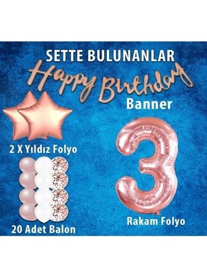 Parti Uzmanı Rose Gold Konsept 3 Yaş Doğum Günü Kutlama Seti 1-2-3-4-5-6-7-8-9 Yaşları