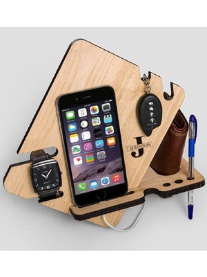 Zeyalazer Ahşap Anahtar Tutucu Cüzdan ve Telefon Standı Masa Organizatör