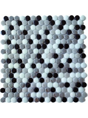MozaiKristaL Yaşam Alanlarının Tüm Yüzeyleri Için Cam Mozaik. Cam Ölçüsü: 22 Ø Mm. File Ölçüsü: 31.5X31.5 Cm. Renk: Beyaz-Siyah-Füme-Gri Mix. (1 Koli=1 File Karo=1 M2 Fiyatıdır)