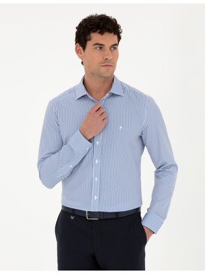 Pierre Cardin Erkek Mavi Çizgili Ex. Slim Fit Uzun Kollu Gömlek 50294140-VR036