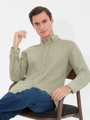 Cacharel Erkek Su Yeşili Slim Fit Uzun Kollu Gömlek 50257239-VR048